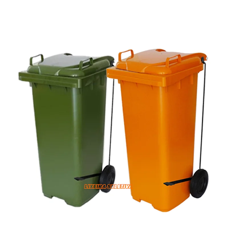 coletor de lixo 120 litros pedal rodas