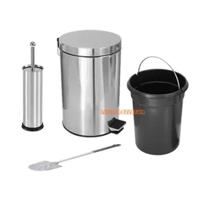 kit banheiro sanitario lixeira inox de pedal escova limpeza vazo