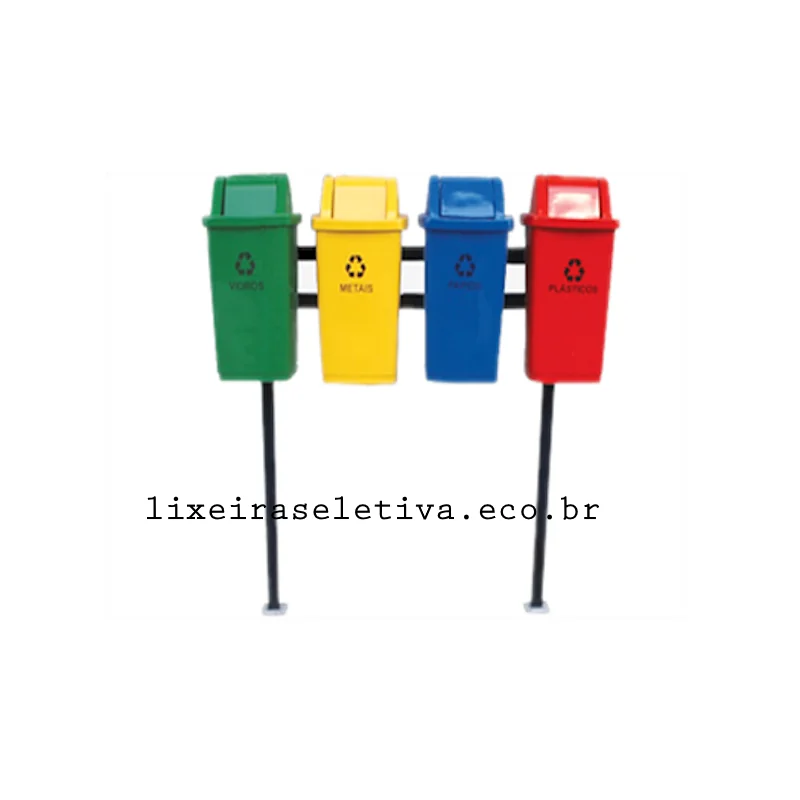 kit lixeiras seletivas tampa vai vem fibra